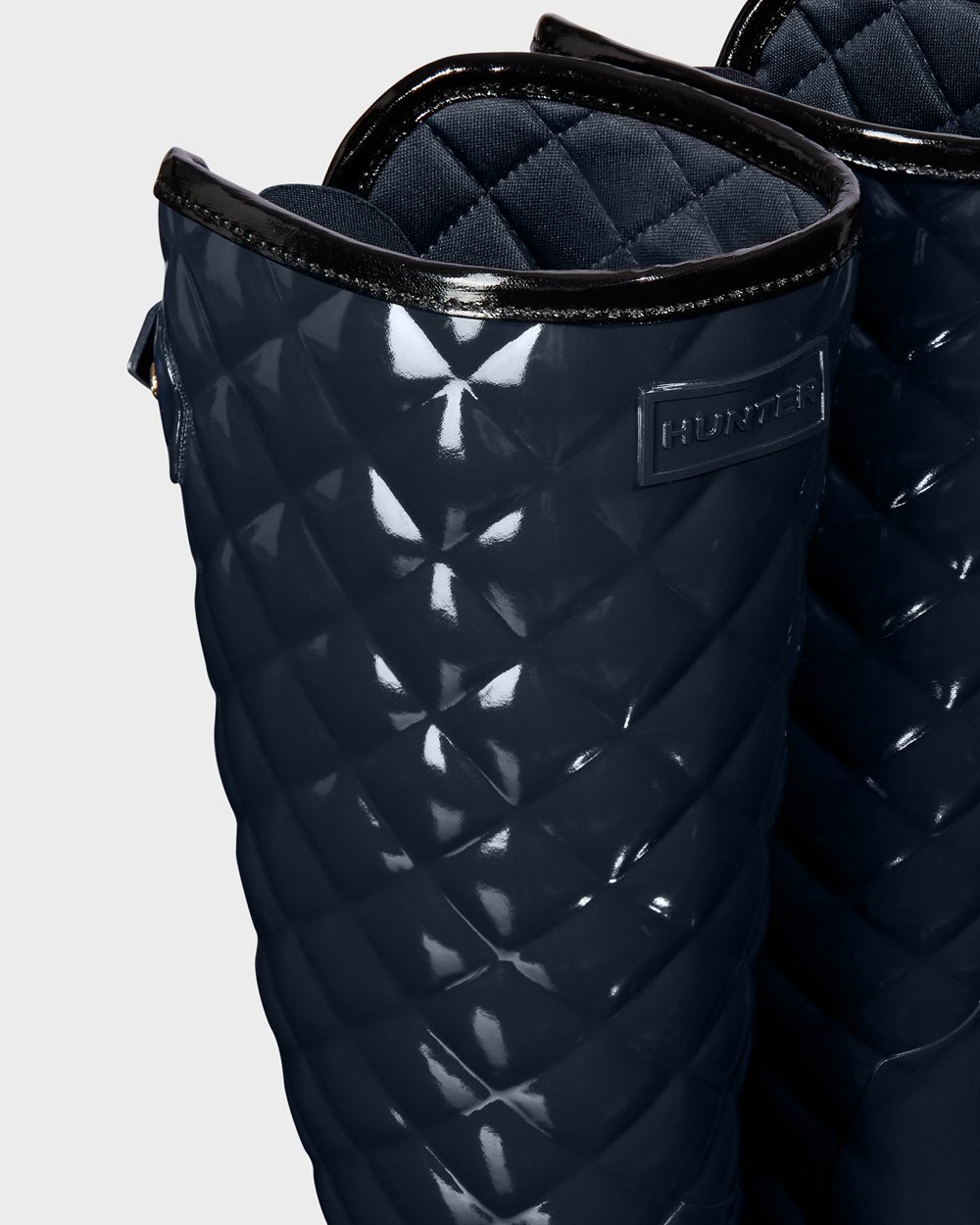 Hunter Høye Gummistøvler Marineblå - Dame Refined Adjustable Quilted Gloss - Norge KPRJUL-587